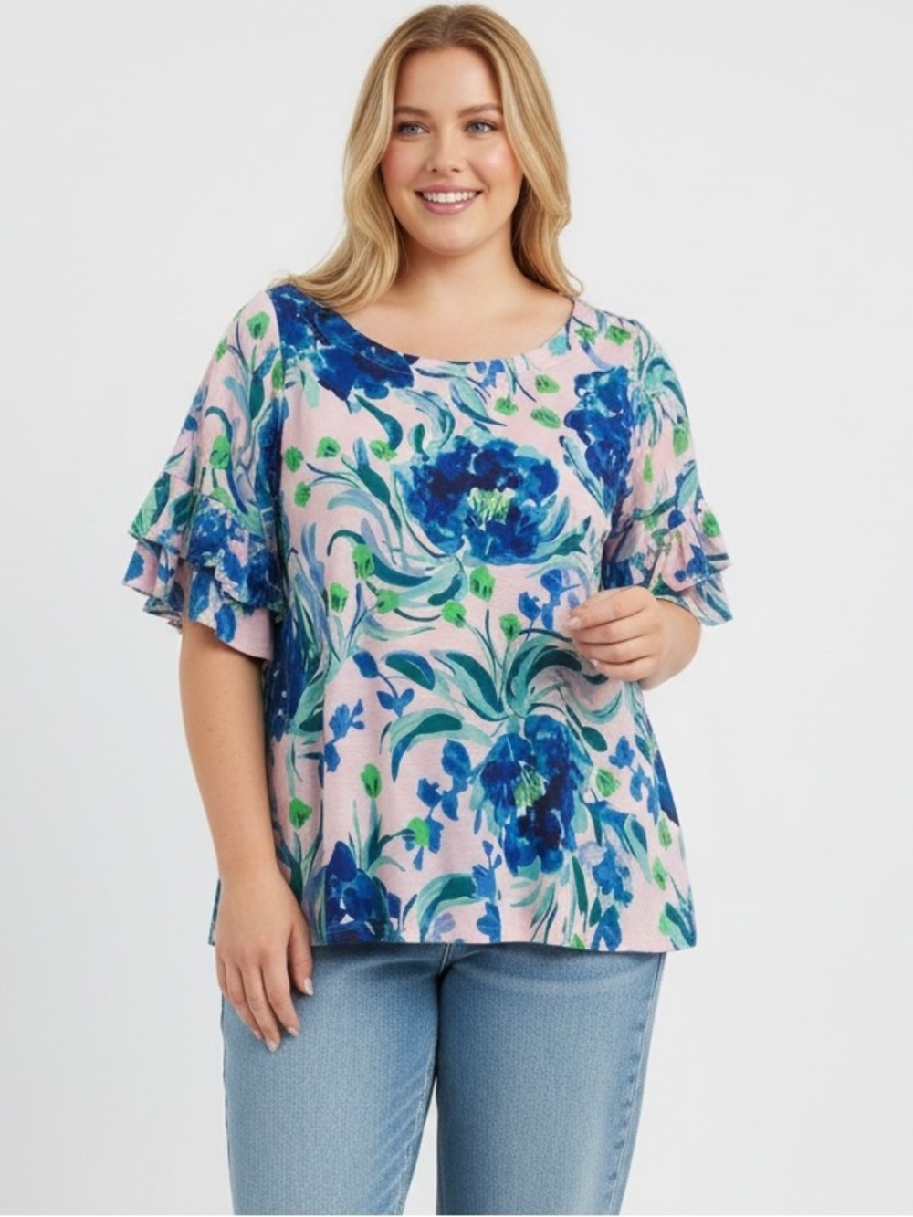 NWOT Lilly Pulitzer Lula Lilac Top with Blue Floral Print and Green Accents